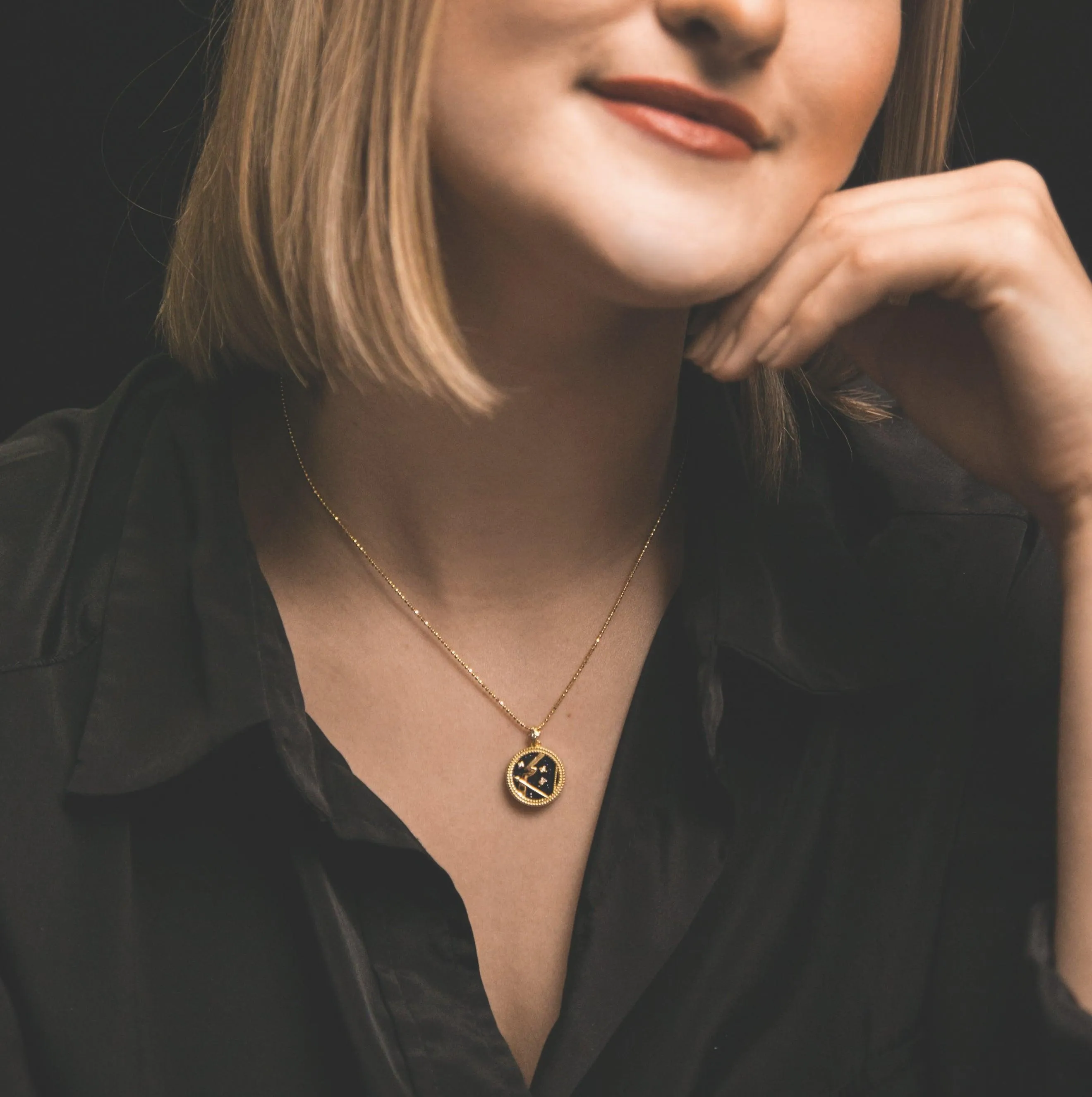 Asta Zodiac Star Sign Necklace - Blue Sandstone | 18K Gold Plated