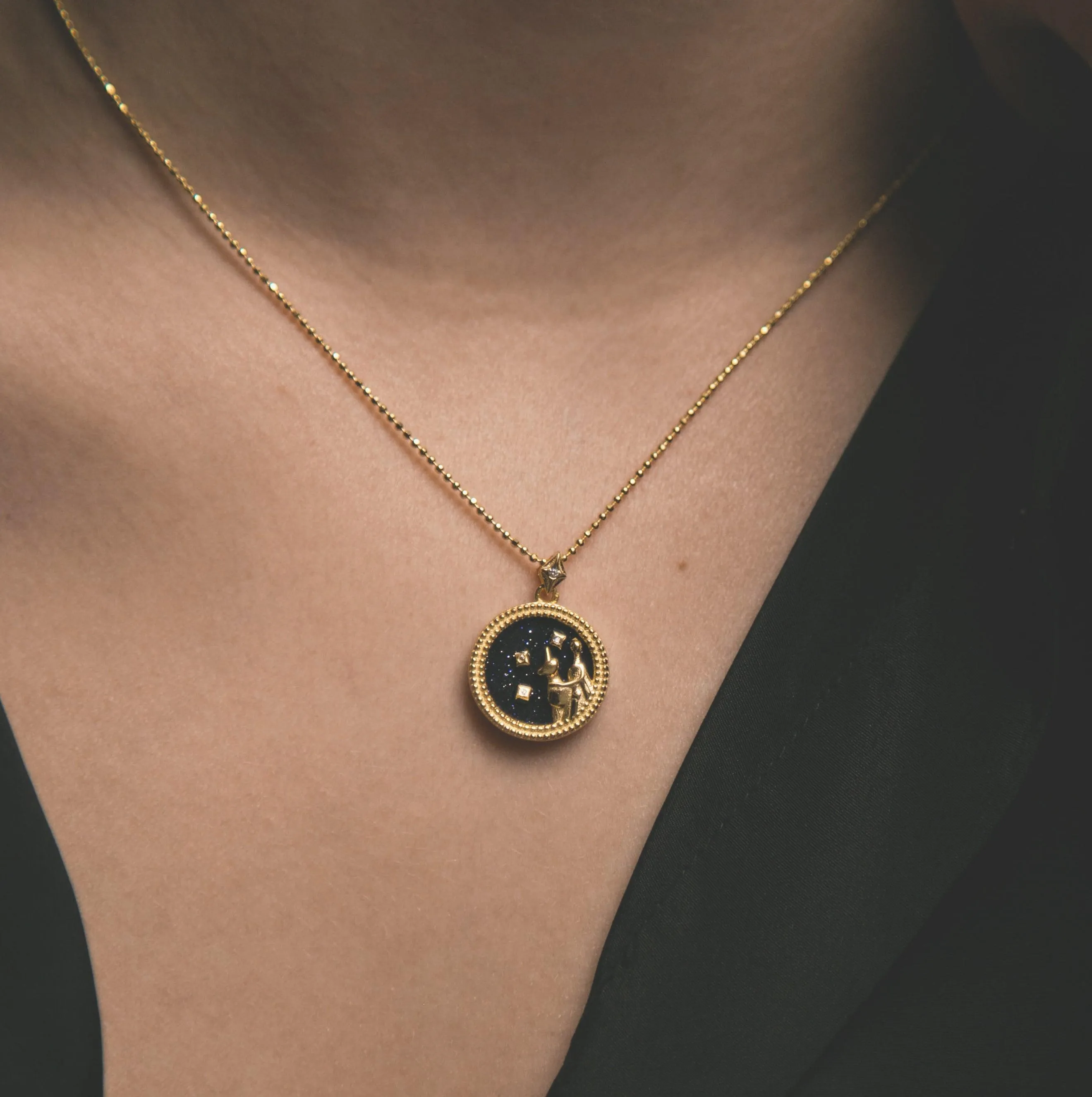 Asta Zodiac Star Sign Necklace - Blue Sandstone | 18K Gold Plated