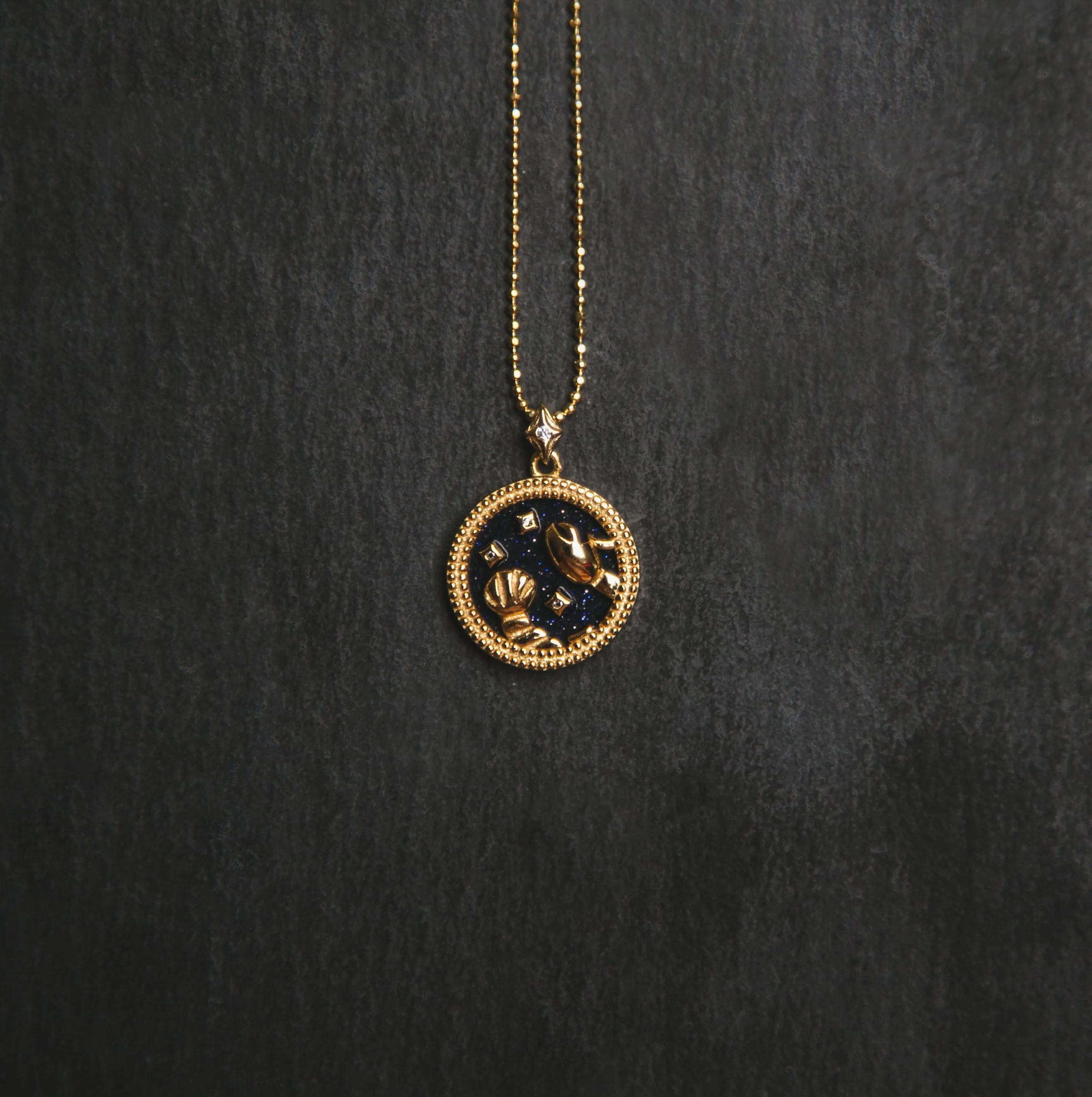 Asta Zodiac Star Sign Necklace - Blue Sandstone | 18K Gold Plated