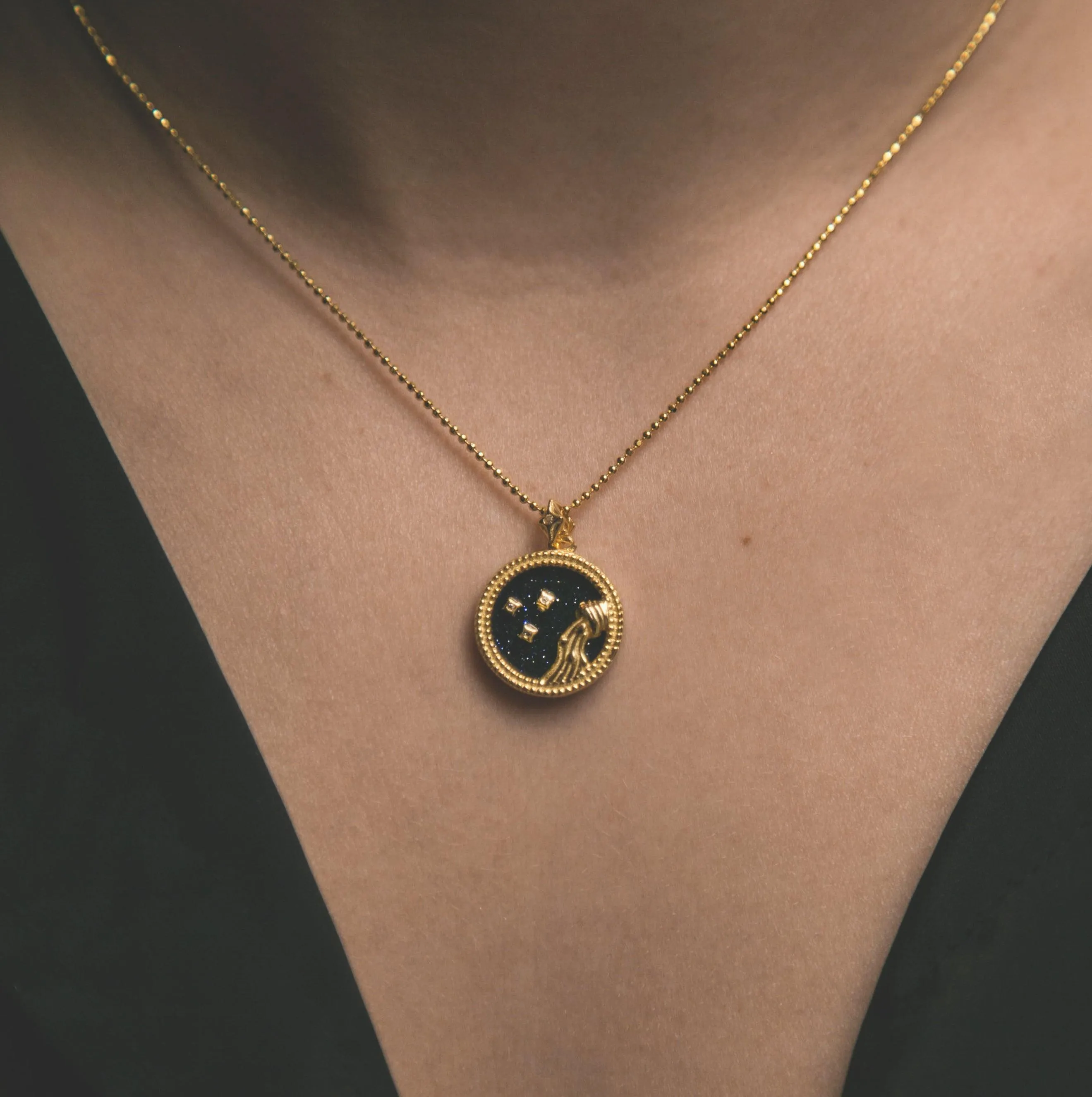 Asta Zodiac Star Sign Necklace - Blue Sandstone | 18K Gold Plated
