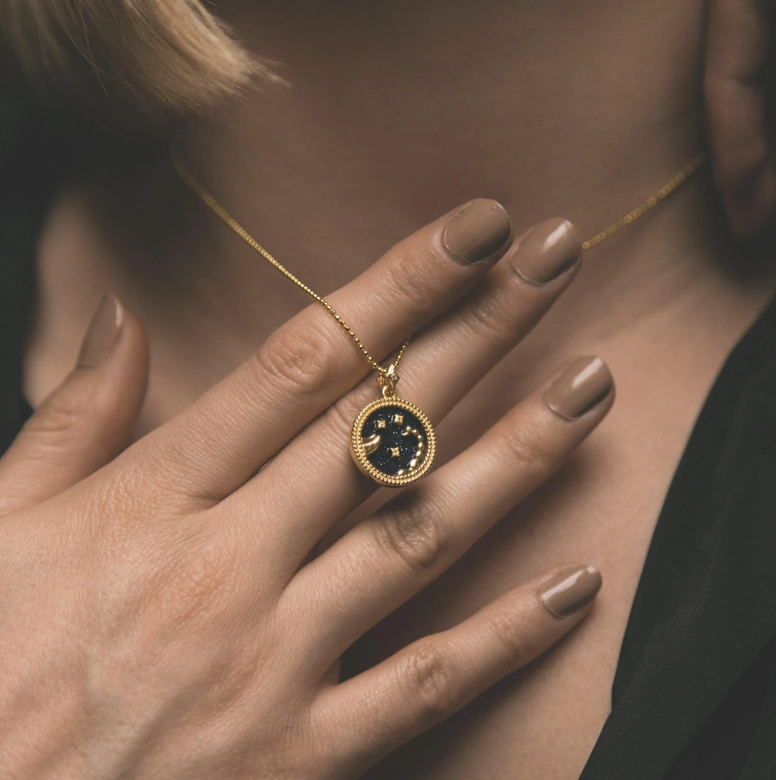 Asta Zodiac Star Sign Necklace - Blue Sandstone | 18K Gold Plated
