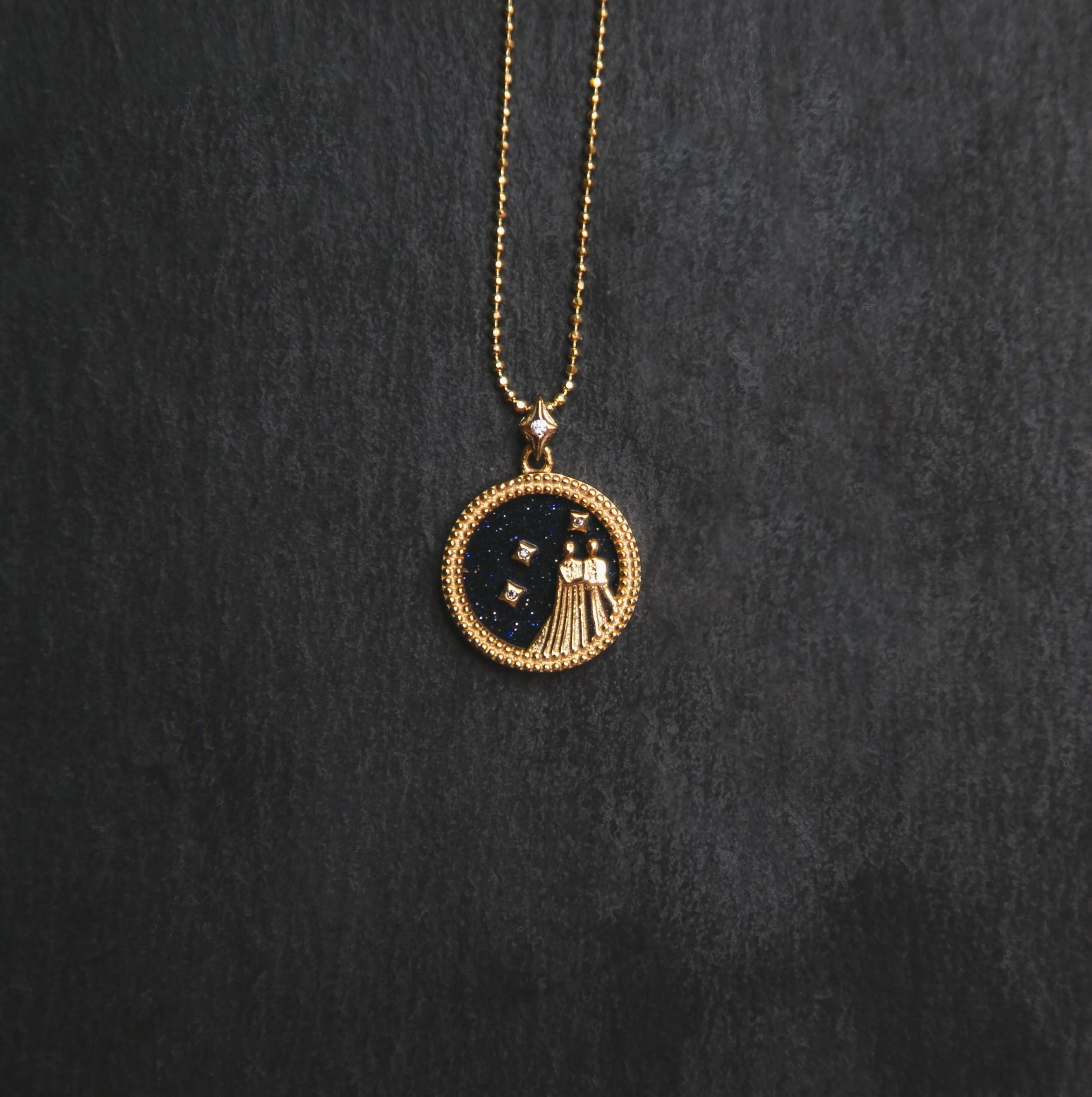 Asta Zodiac Star Sign Necklace - Blue Sandstone | 18K Gold Plated
