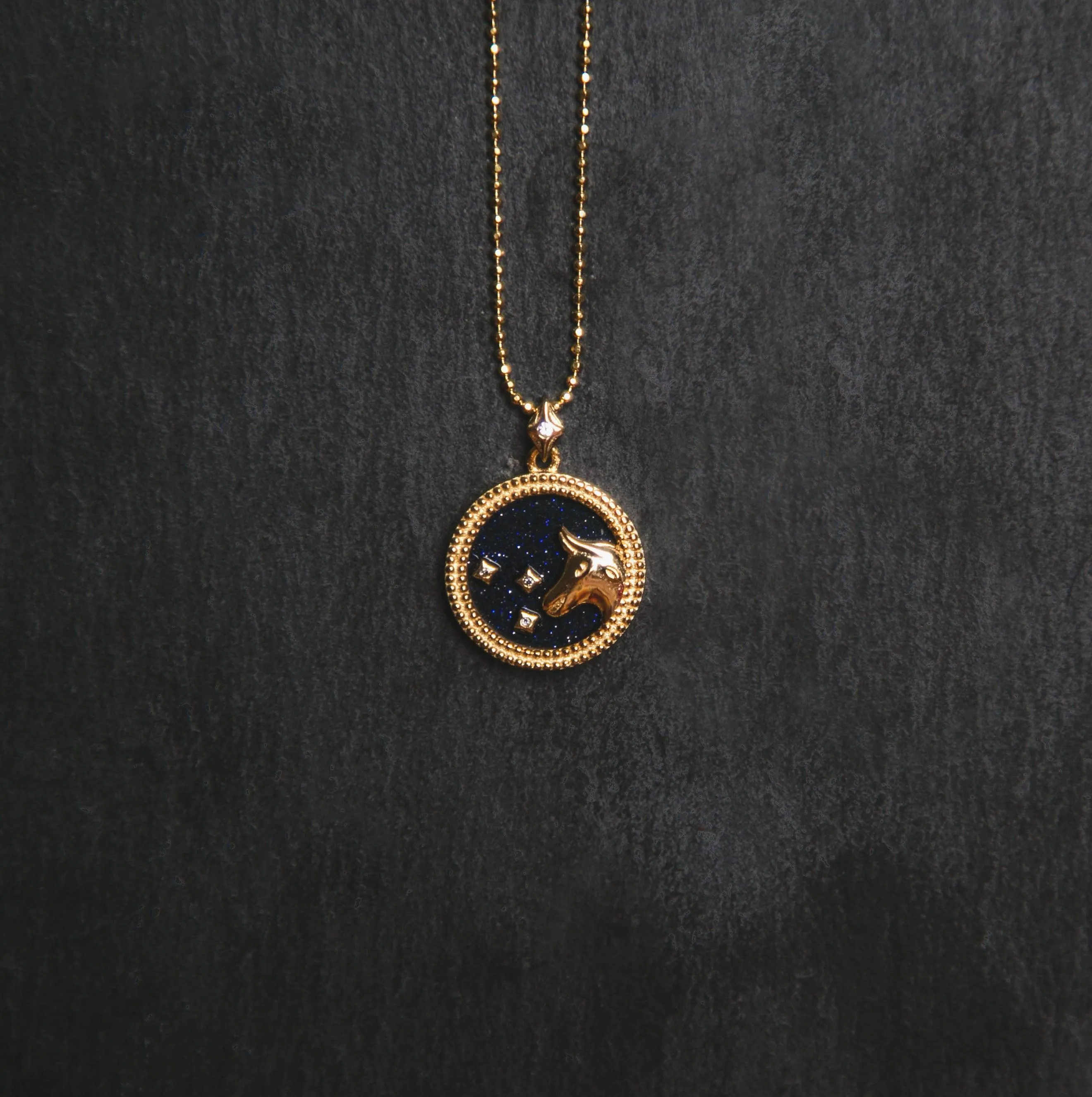 Asta Zodiac Star Sign Necklace - Blue Sandstone | 18K Gold Plated