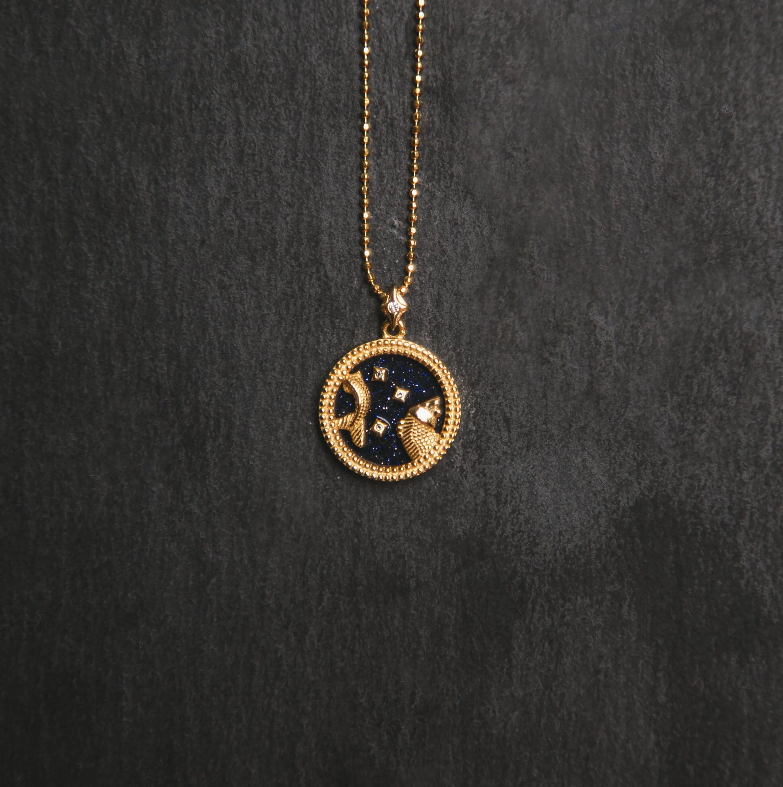 Asta Zodiac Star Sign Necklace - Blue Sandstone | 18K Gold Plated