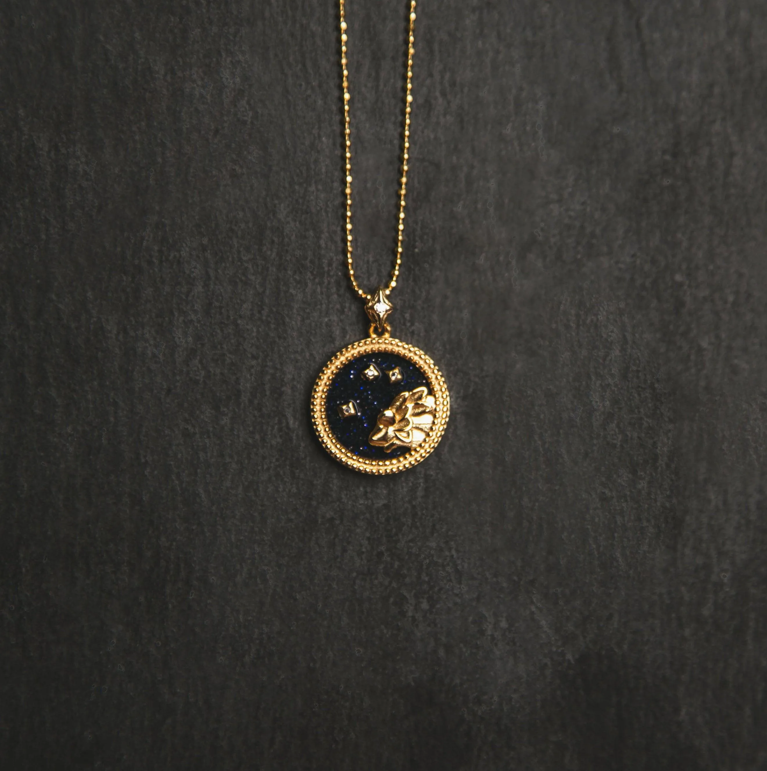 Asta Zodiac Star Sign Necklace - Blue Sandstone | 18K Gold Plated