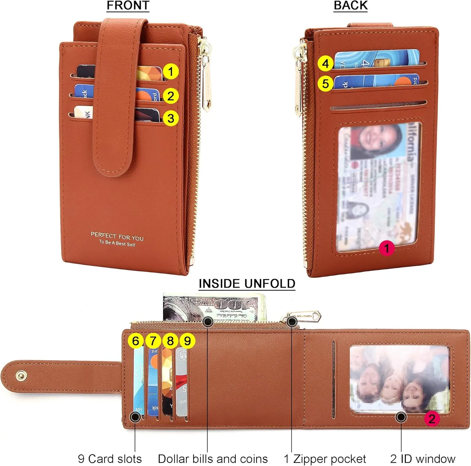 Badiya Card Holder Wallet for Women RFlD Slim Wallets Bifold Multi Card Case Coin Purse