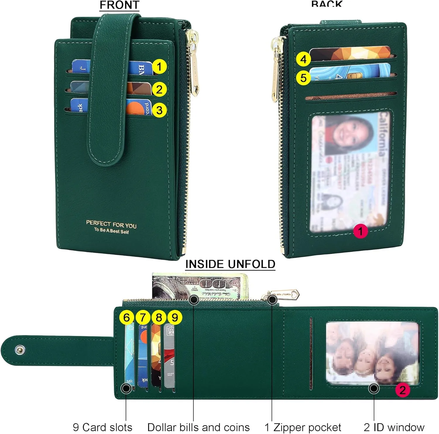 Badiya Card Holder Wallet for Women RFlD Slim Wallets Bifold Multi Card Case Coin Purse