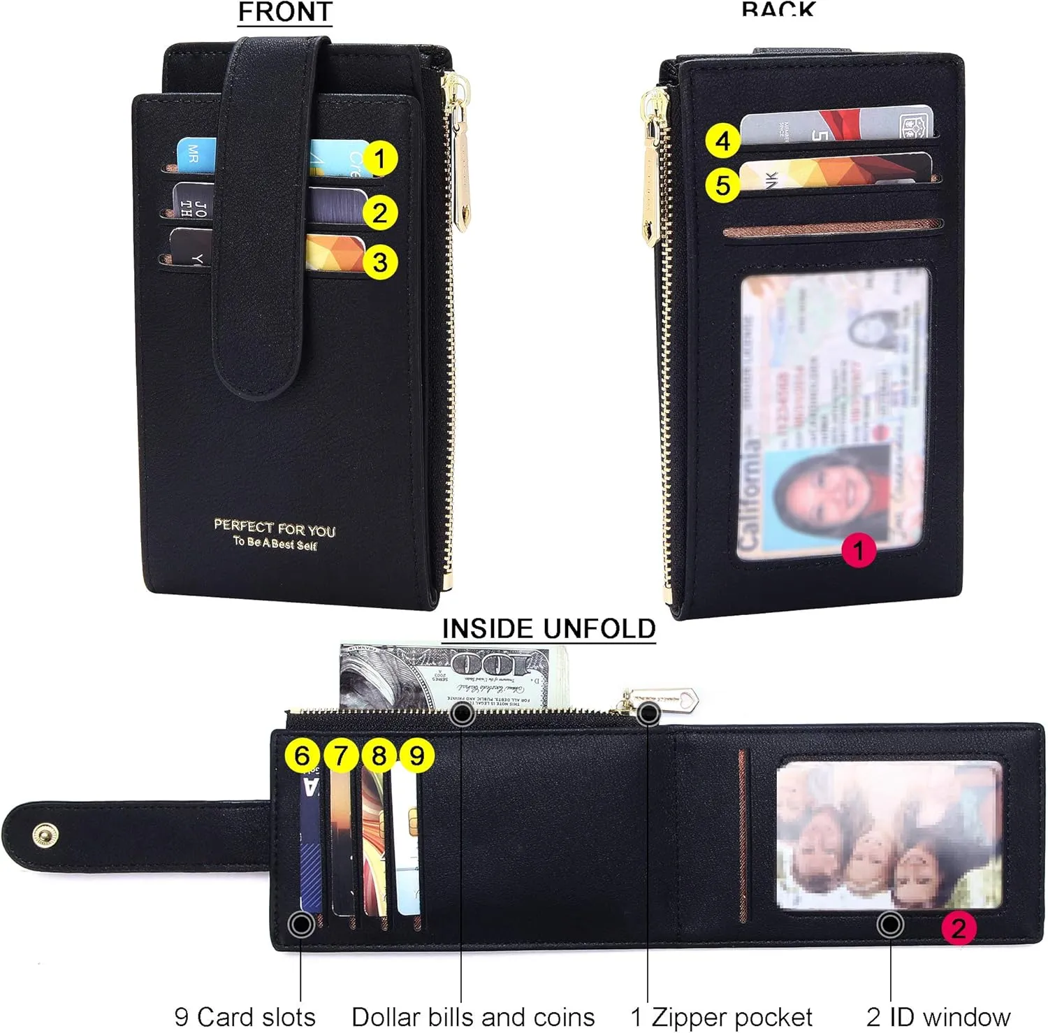 Badiya Card Holder Wallet for Women RFlD Slim Wallets Bifold Multi Card Case Coin Purse