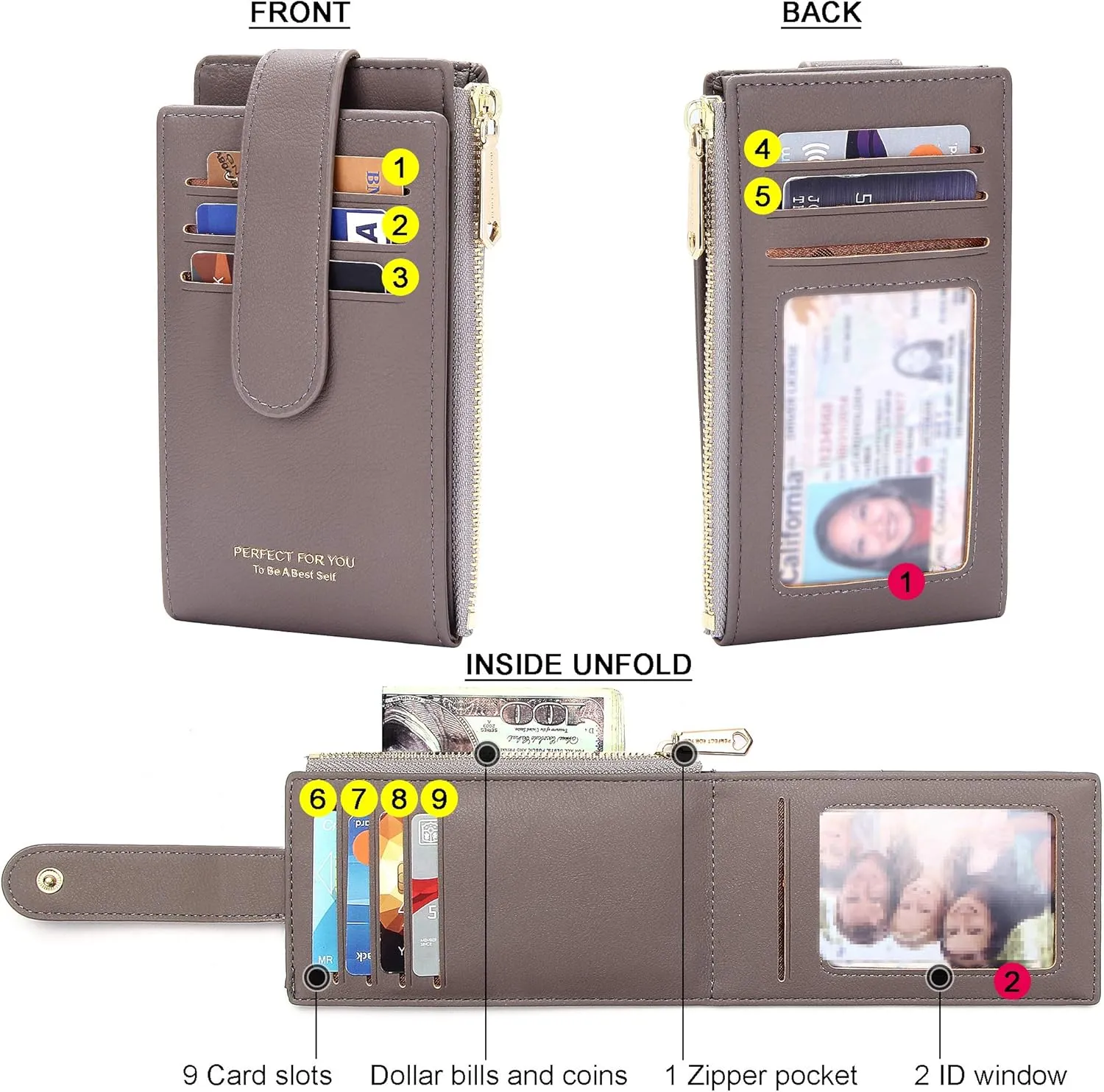 Badiya Card Holder Wallet for Women RFlD Slim Wallets Bifold Multi Card Case Coin Purse