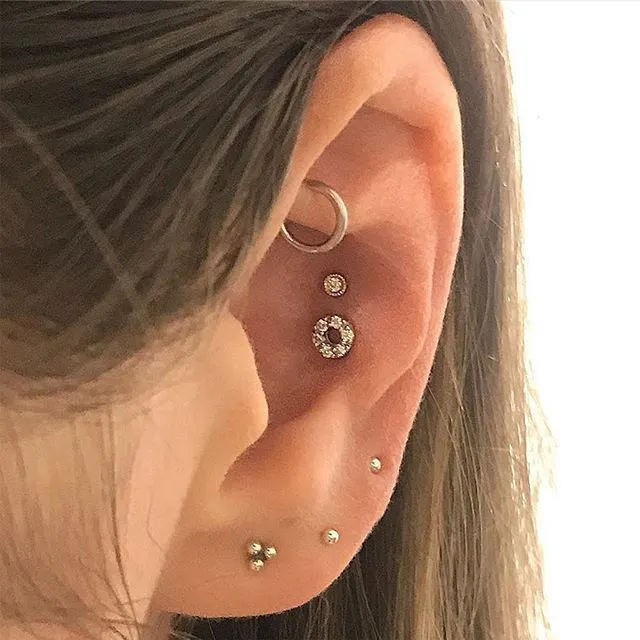 Ball Trinity Earring by Maria Tash in 14K Gold. Flat Stud.