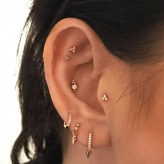 Ball Trinity Earring by Maria Tash in 14K Gold. Flat Stud.