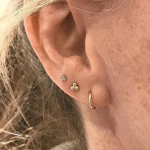 Ball Trinity Earring by Maria Tash in 14K Gold. Flat Stud.