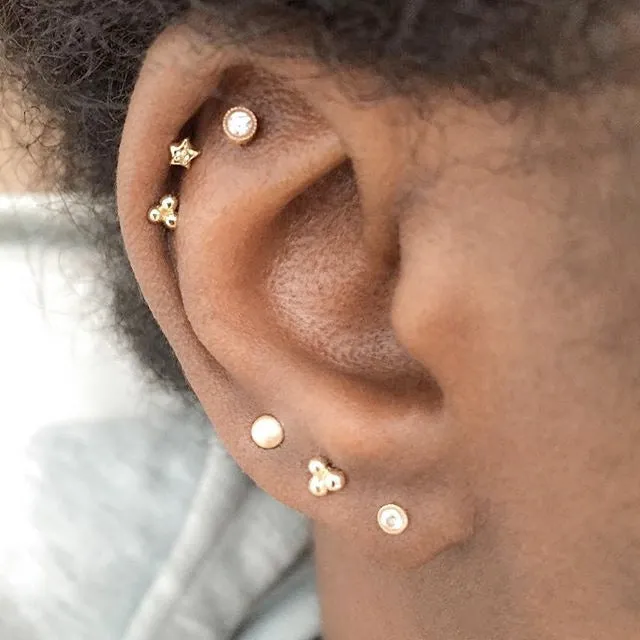 Ball Trinity Earring by Maria Tash in 14K Gold. Flat Stud.