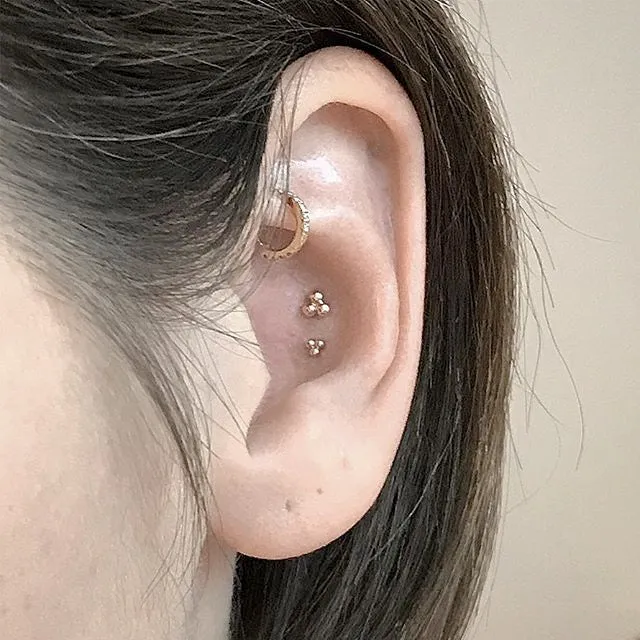 Ball Trinity Earring by Maria Tash in 14K Gold. Flat Stud.