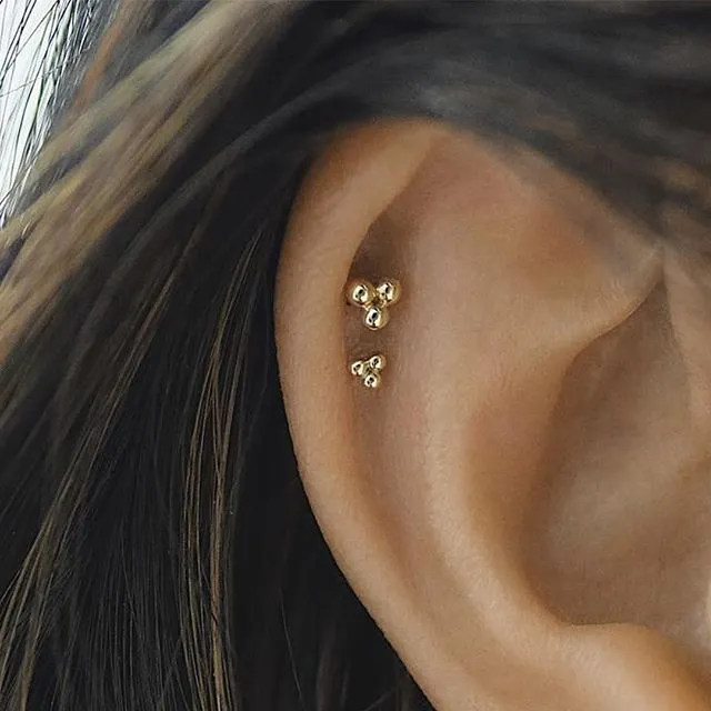 Ball Trinity Earring by Maria Tash in 14K Gold. Flat Stud.