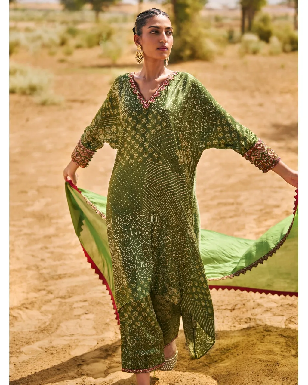 Bandhani Kaftan Kurta Set