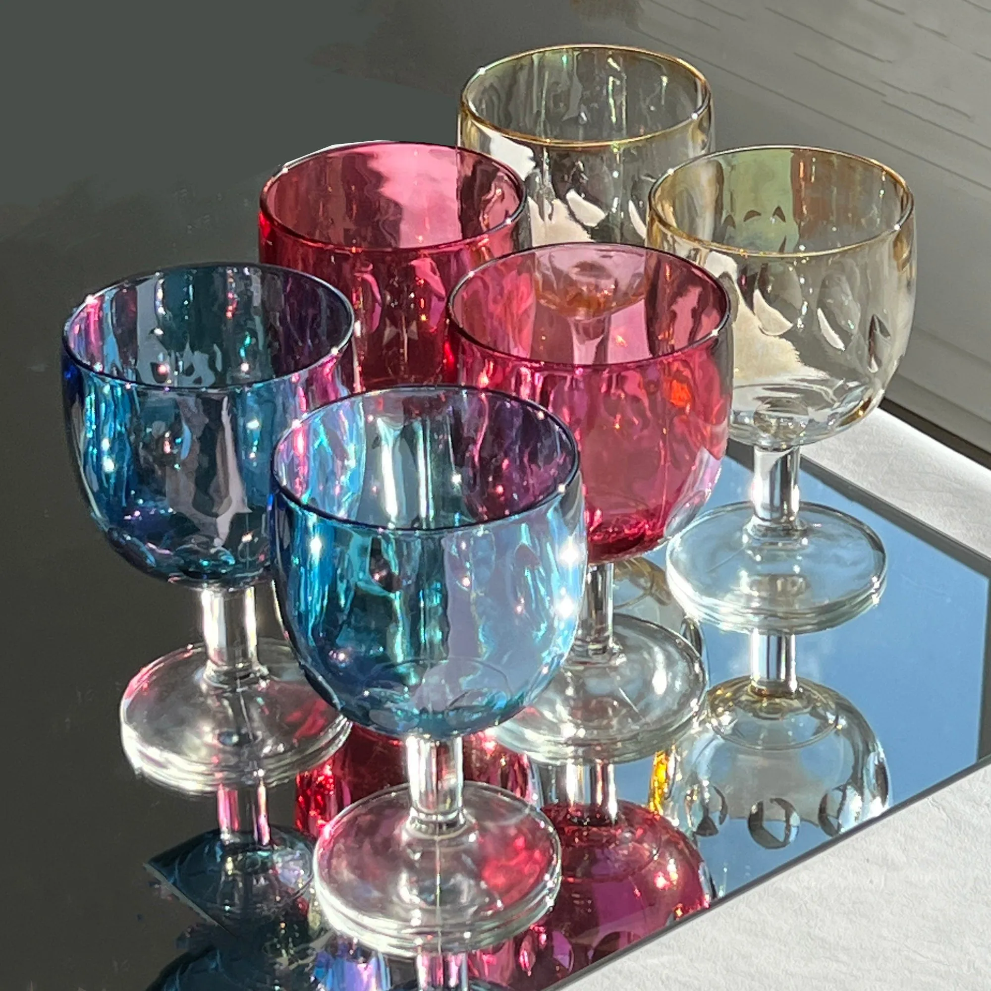 Bartlett Collins Coin Dot Goblets - Set of 6 - Colored Water/Wine Goblets
