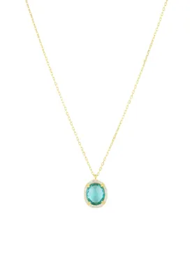 Beatrice Oval Gemstone Pendant Necklaceâ Gold Blue Topaz Hydro