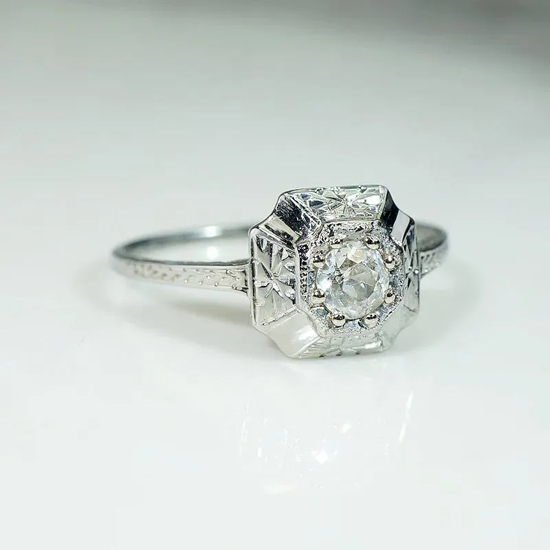 Beautiful Engraved White Gold Engagement Ring by Belais