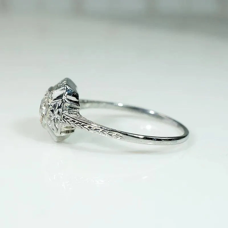 Beautiful Engraved White Gold Engagement Ring by Belais
