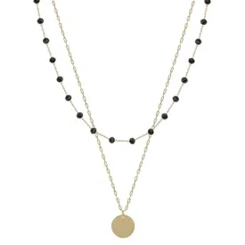 Black Crystal Necklace W/ Coin Pendant