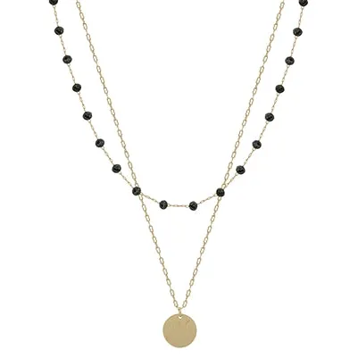 Black Crystal Necklace W/ Coin Pendant