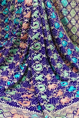Blue Banarasi Bandhani Pure Georgette Meenakari Saree