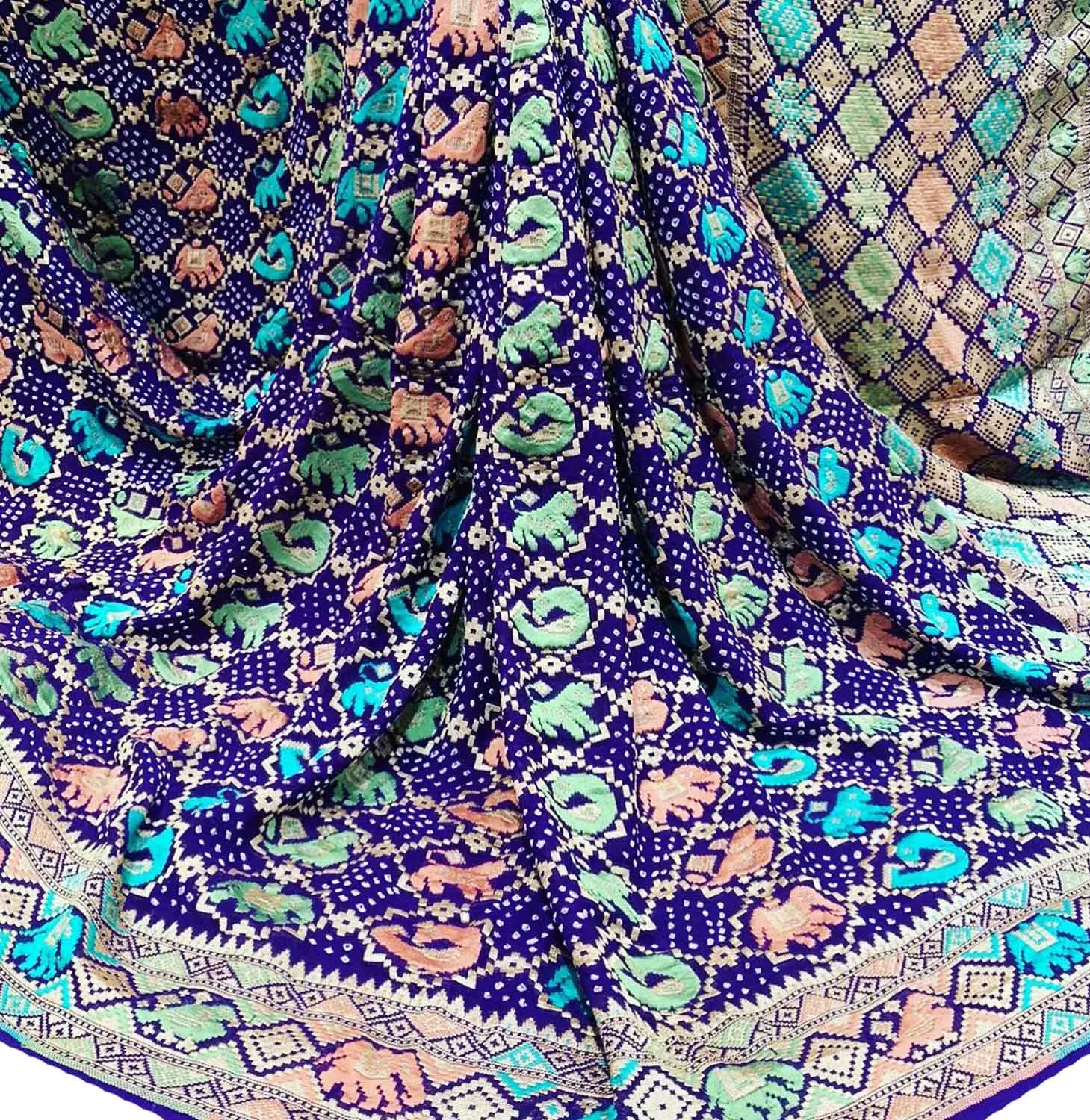 Blue Banarasi Bandhani Pure Georgette Meenakari Saree