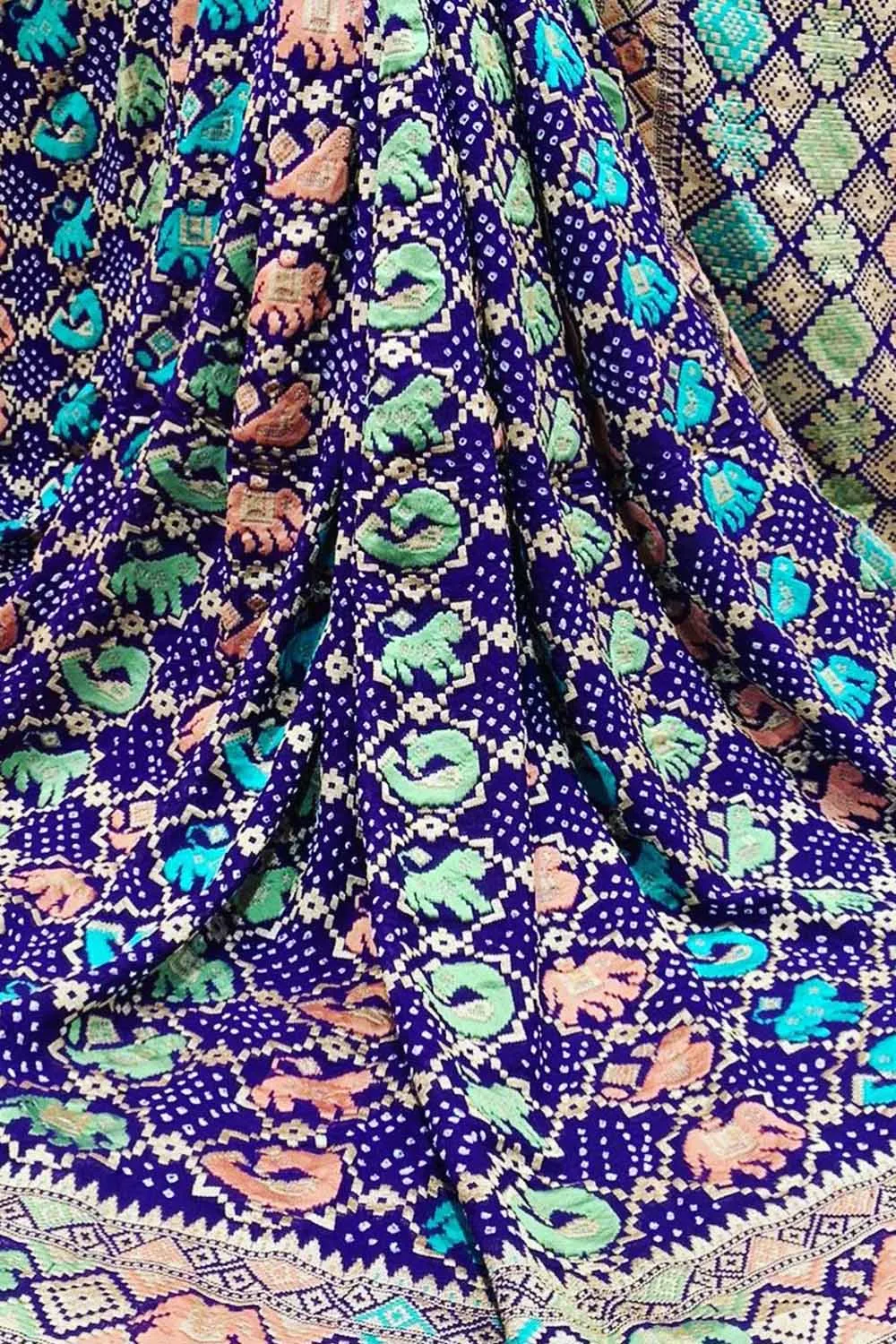 Blue Banarasi Bandhani Pure Georgette Meenakari Saree