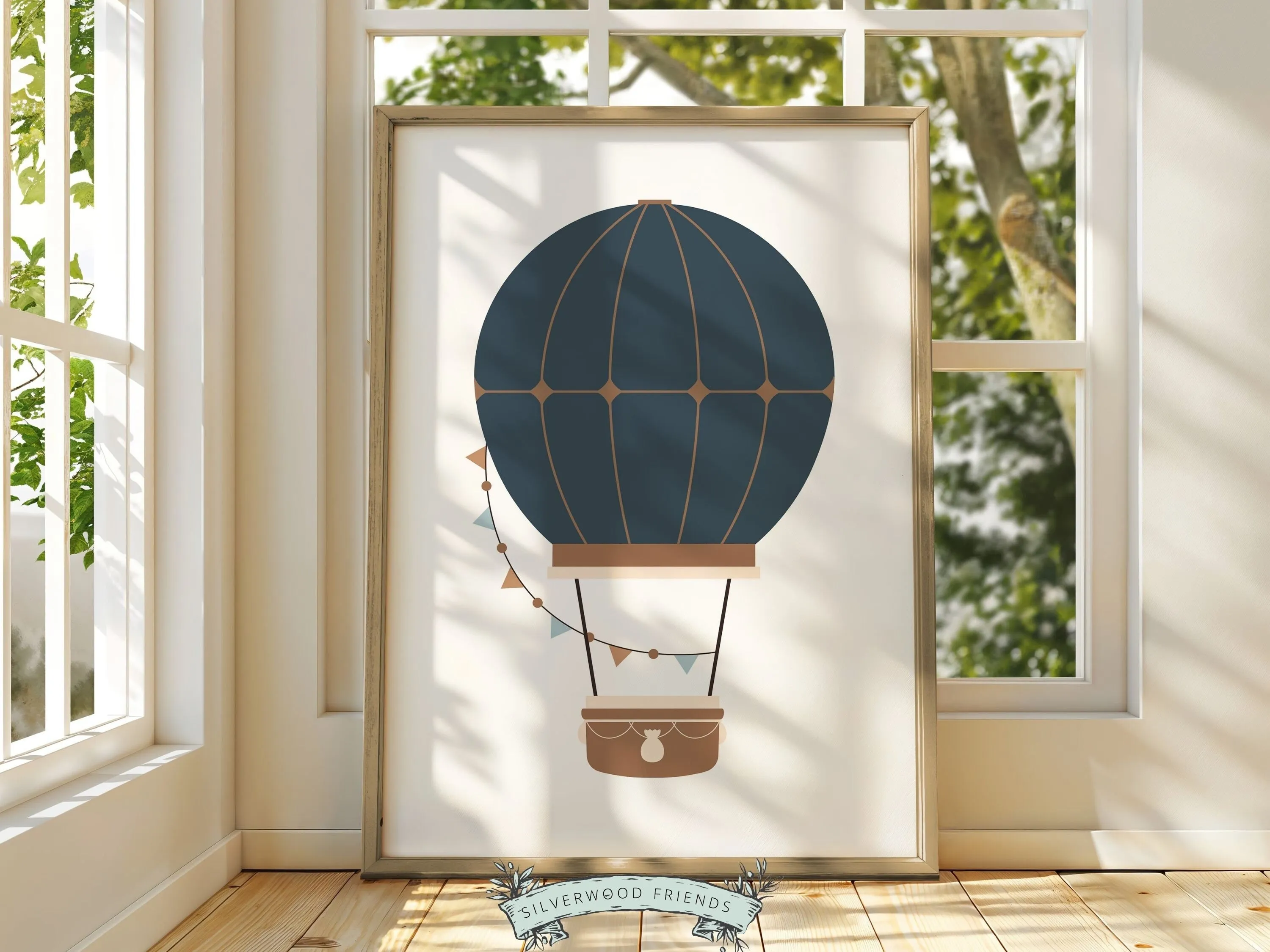 Blue Beige Hot Air Balloon Nursery Prints