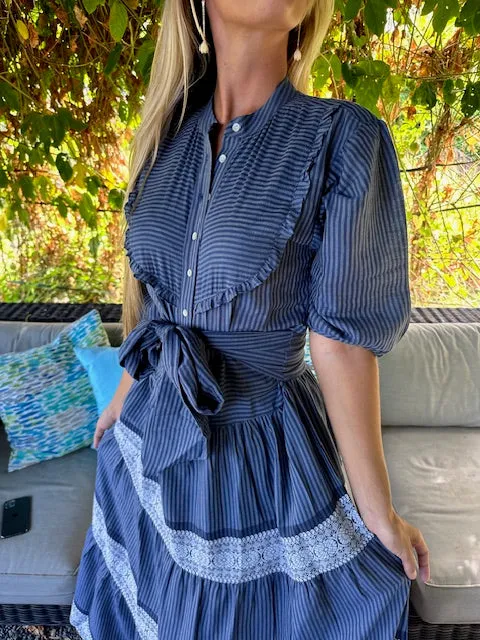 Brocade Border Tiered Dress