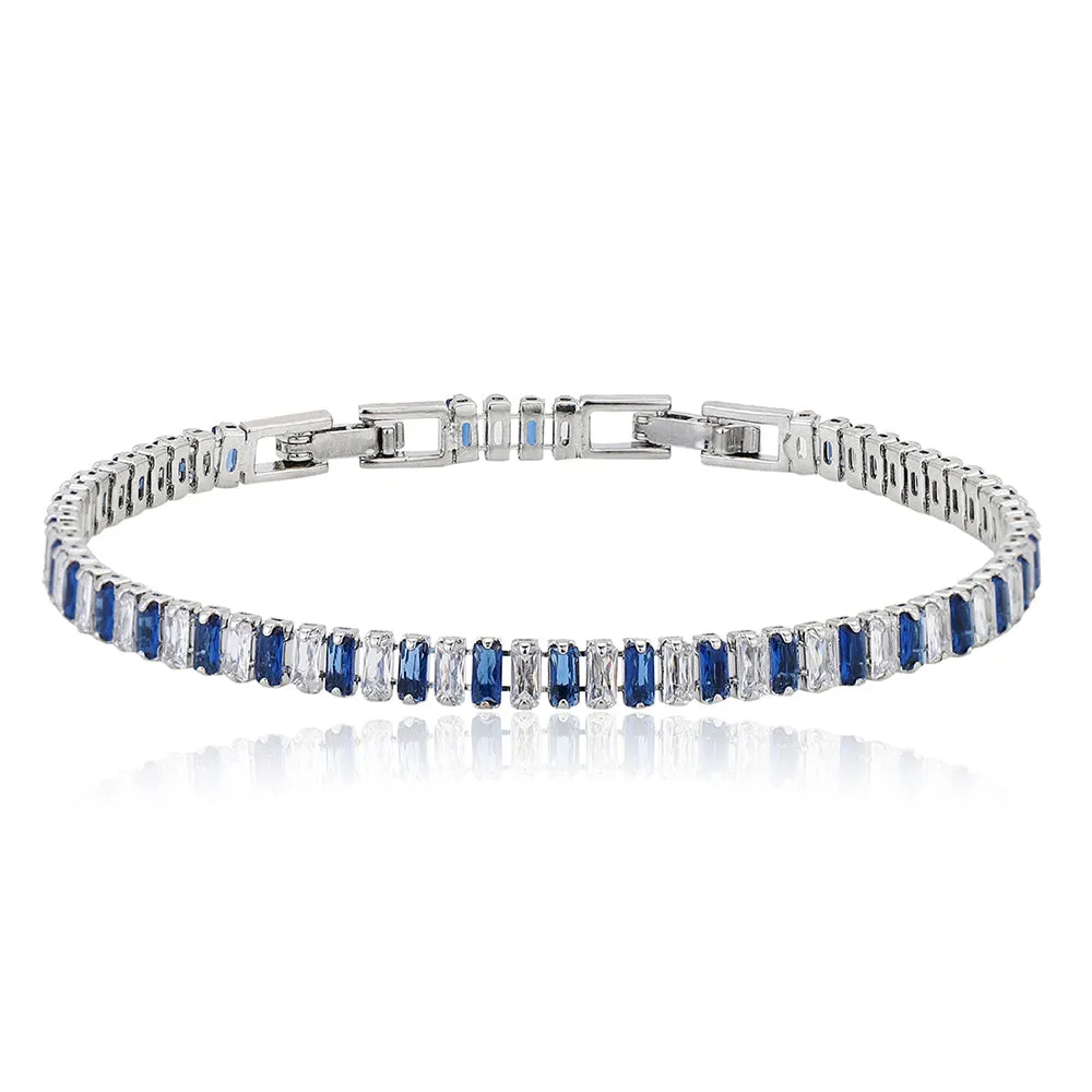 Carlton London Premium Jwlry-Silver & Blue Toned Cz Studded Rhodium-Plated Wraparound Adjustable Bracelet Fjb4176