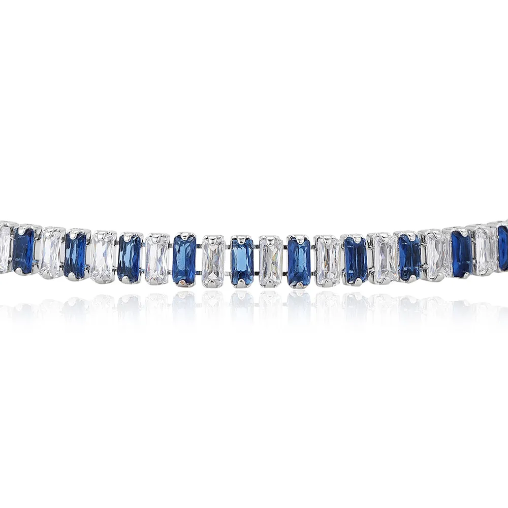 Carlton London Premium Jwlry-Silver & Blue Toned Cz Studded Rhodium-Plated Wraparound Adjustable Bracelet Fjb4176