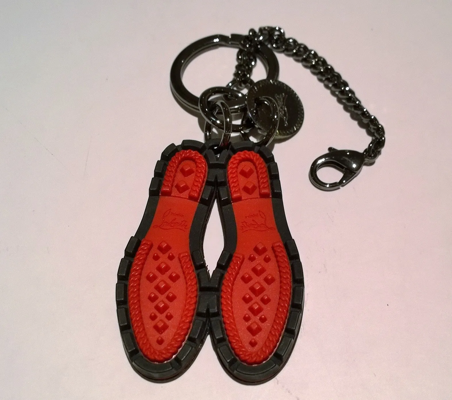 Christian Louboutin M Rubber Lug Sole Metal Keyring Charm in Black and Red