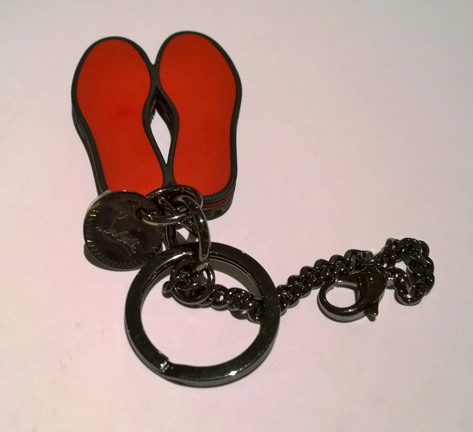 Christian Louboutin M Rubber Lug Sole Metal Keyring Charm in Black and Red