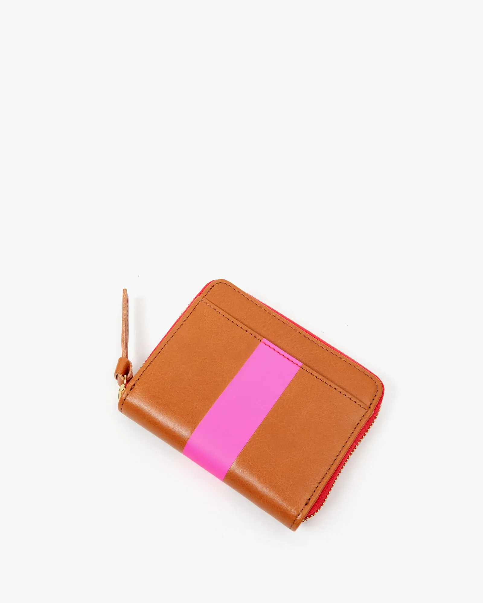 Clare V. - Petit Zip Wallet in Natural Rustic w/ Neon Pink Stripe