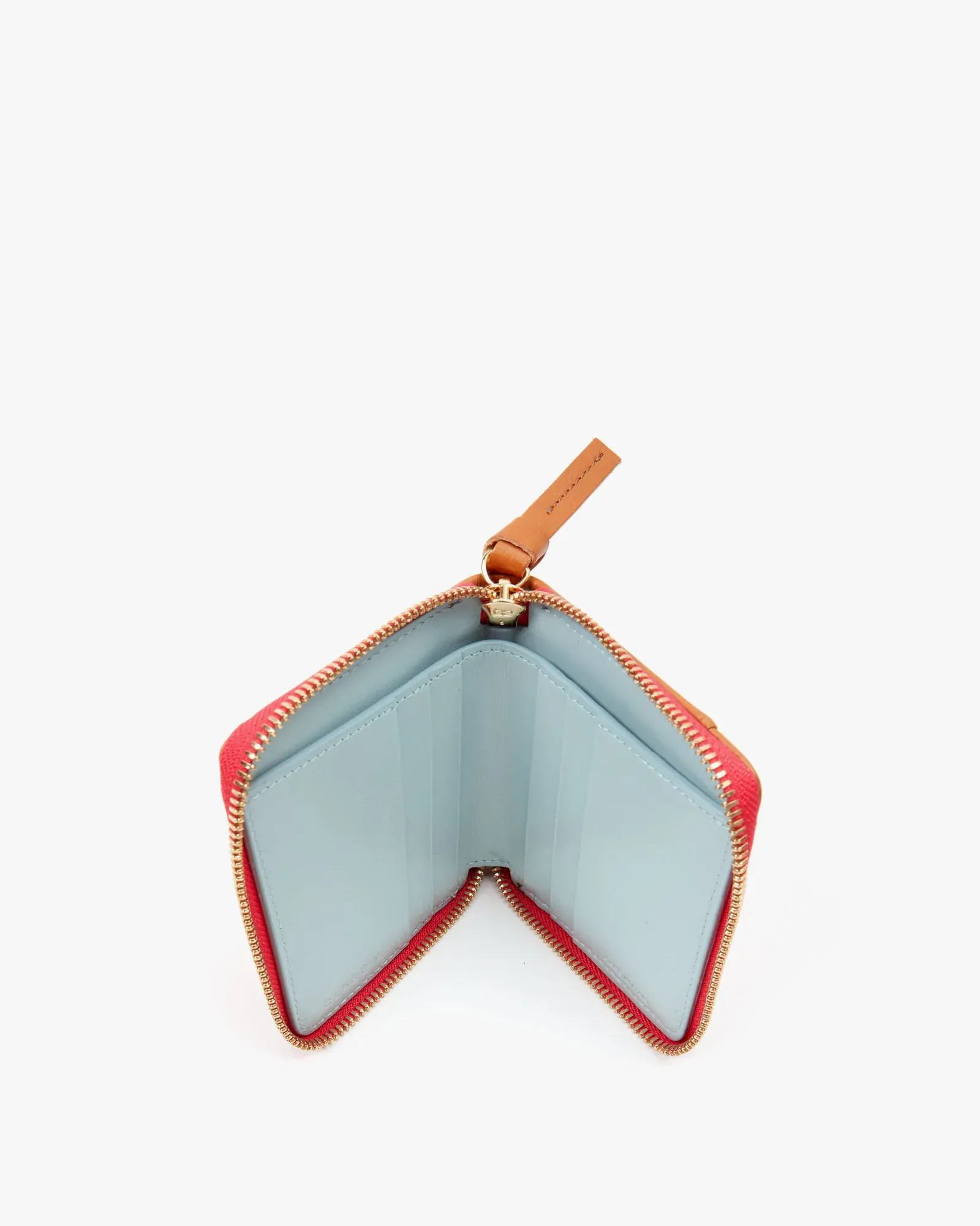 Clare V. - Petit Zip Wallet in Natural Rustic w/ Neon Pink Stripe