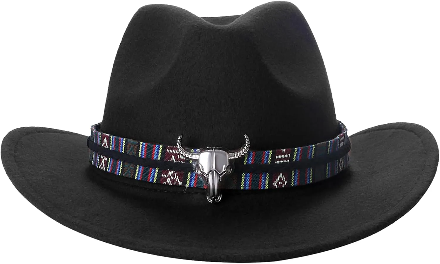Classic Cowboy Hat for Men: Wide Brim Western Cowboy Hat with Belt Decorative Metal Bull Head Fedora Hats