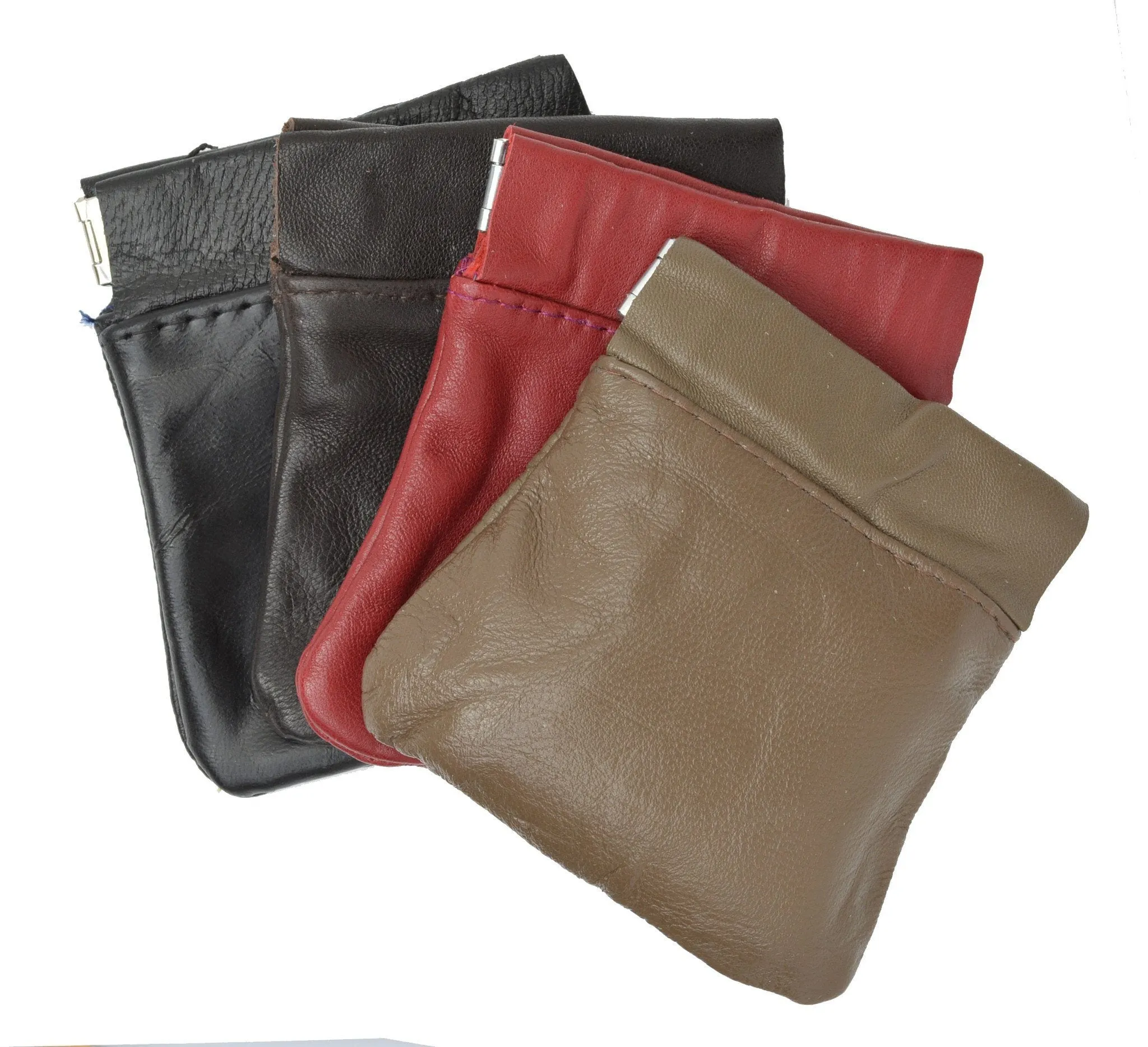 Classic Leather Squeeze Coin Pouch- Burgundy