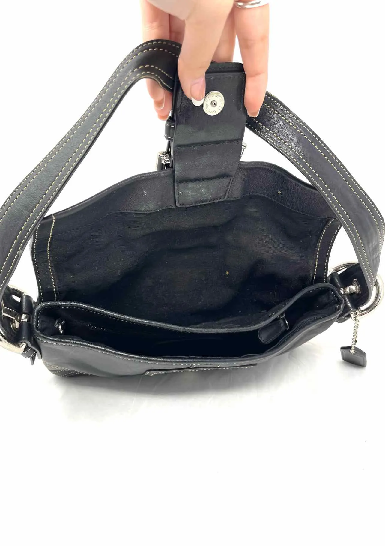 Coach Black/Silver Buckles Leather Designer Purse