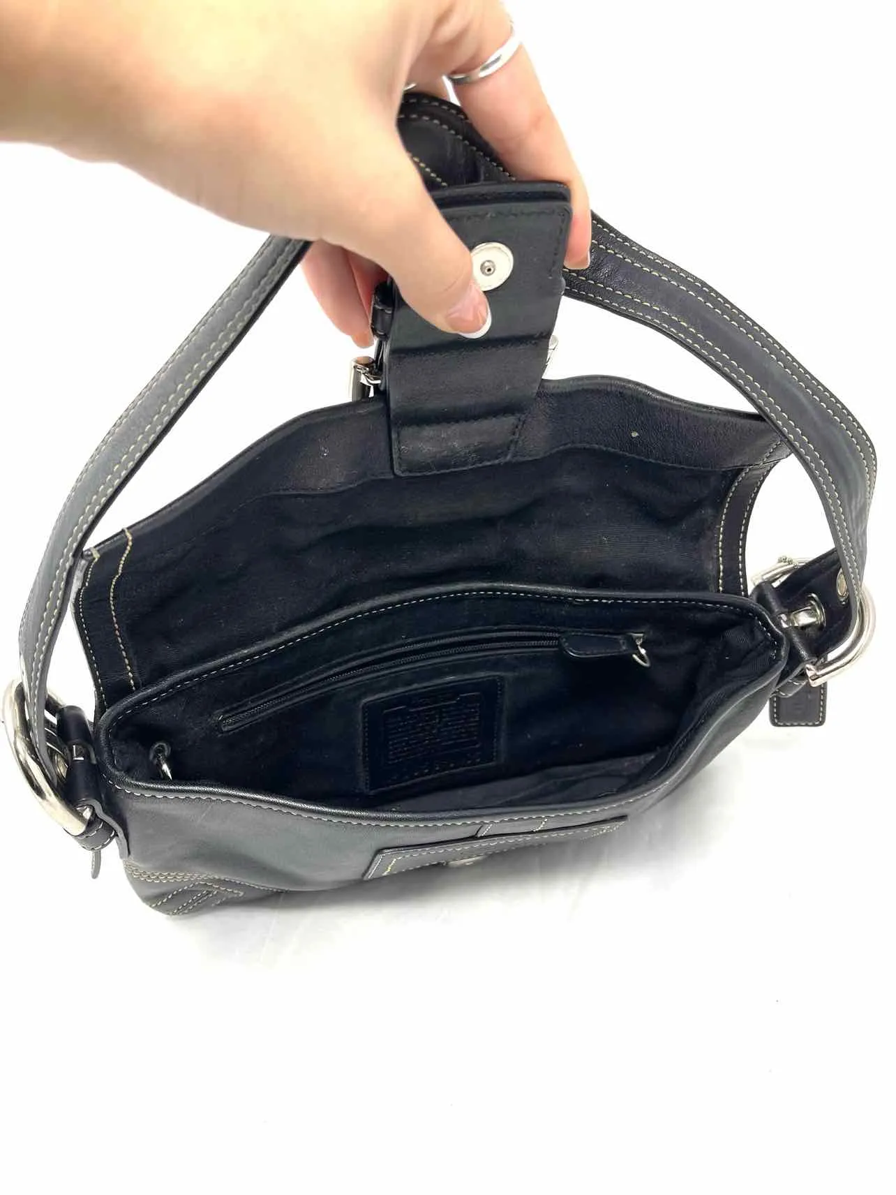Coach Black/Silver Buckles Leather Designer Purse
