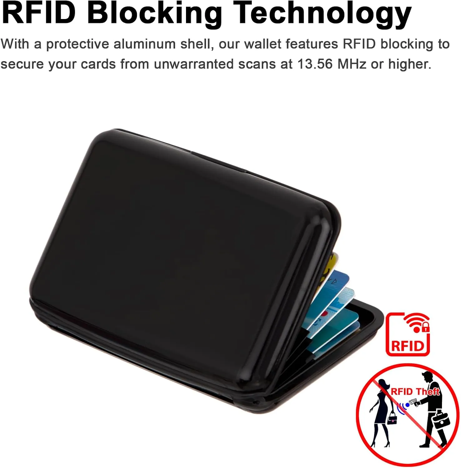 Credit Card Holder, RFID Blocking Metal Card Wallet for Women Men Slim ID Card Holders Protector Aluminum Business Hard Case (Black)
