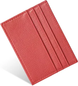 Credit Card Holder Wallet, RFID Blocking Leather Ultra Slim Wallet, Thin Minimalist Credit Card Case Card Protector, Front Pocket Wallets for Men, Women - 6 Card Slots and 1 Pockets (Red)