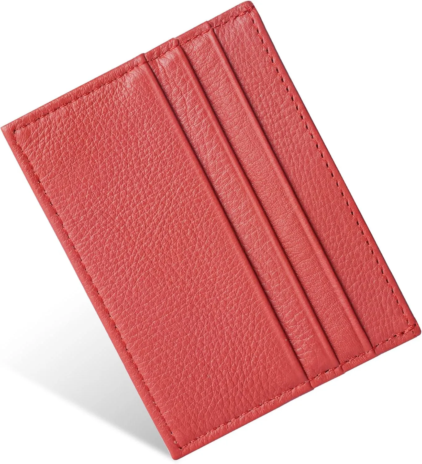 Credit Card Holder Wallet, RFID Blocking Leather Ultra Slim Wallet, Thin Minimalist Credit Card Case Card Protector, Front Pocket Wallets for Men, Women - 6 Card Slots and 1 Pockets (Red)
