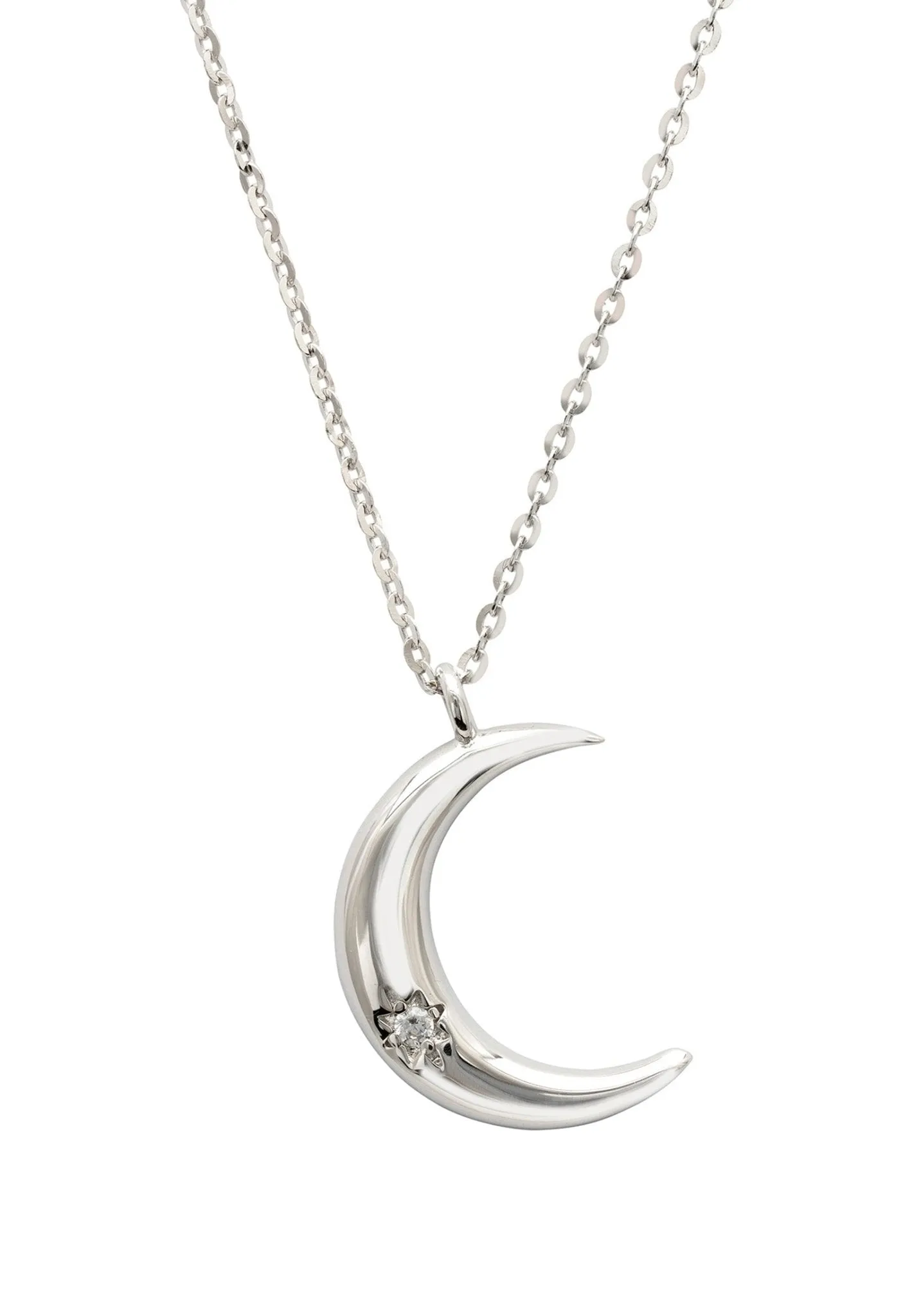 Crescent Moon With Star Necklace Silver