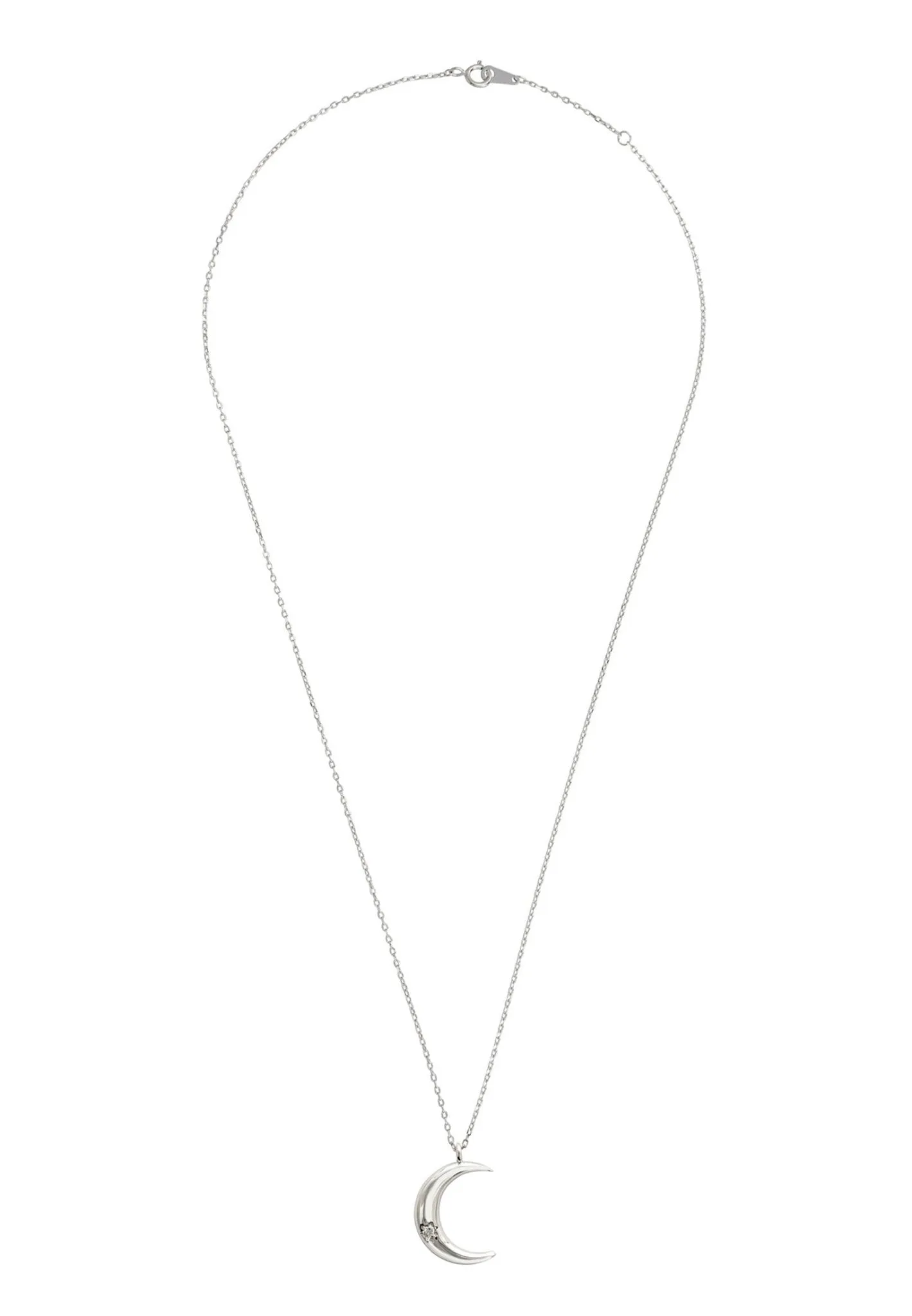 Crescent Moon With Star Necklace Silver