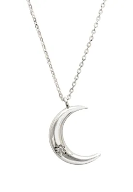 Crescent Moon With Star Necklace Silver