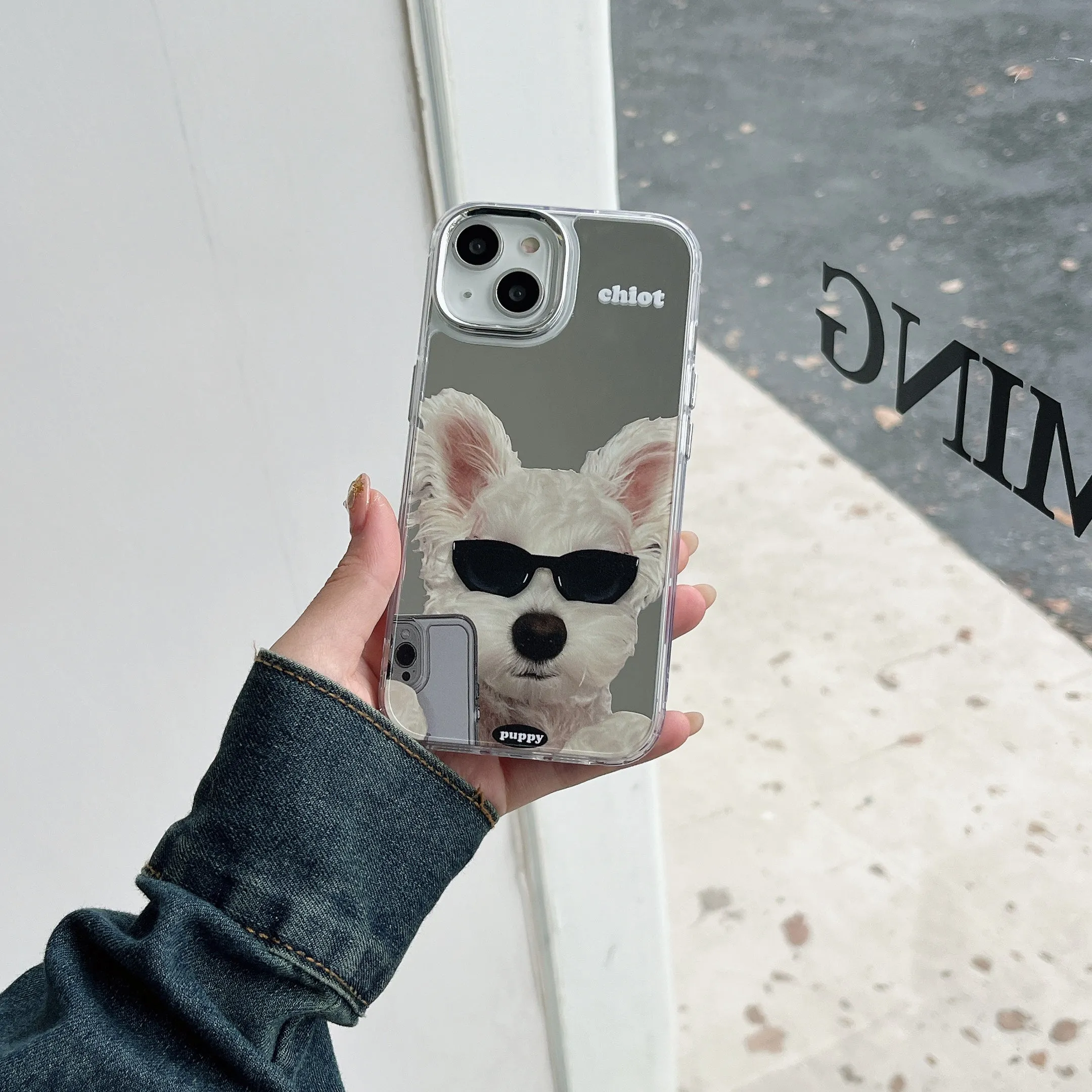 Cute Puppy Taking Selfie Mirror Case for iPhone