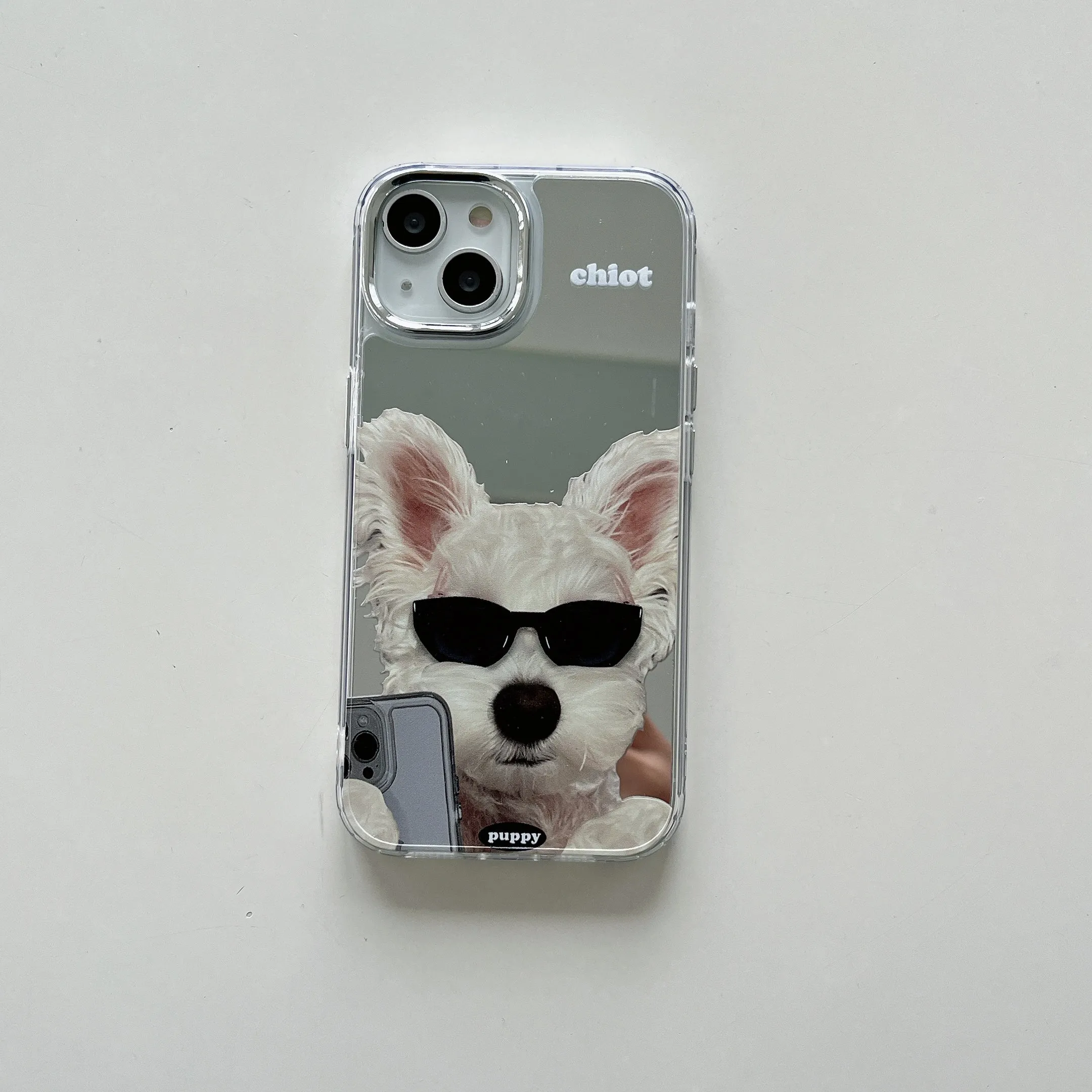 Cute Puppy Taking Selfie Mirror Case for iPhone