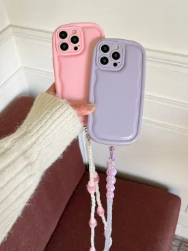Designer Solid Color Wawy Silicon Case for iPhone With Sling Beaded Chain